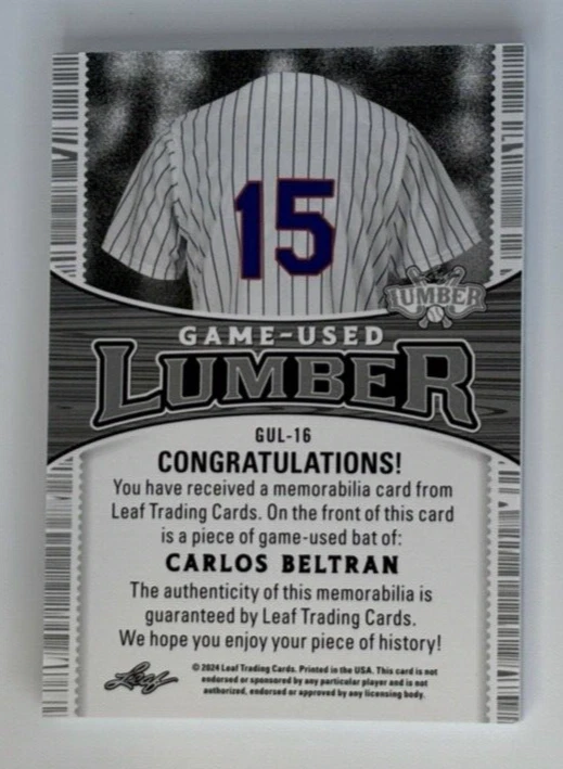 BATE CARLOS BELTRÁN HOJA MADERA 2024 20/40 New York METS Foto 2 de 2