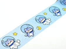 Sticker / Masking / Washi Tape - Astronaut Cats on Blue with Moon and Star