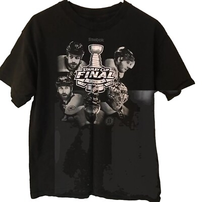 Reebok Men's Stanley Cup Final Boston Bruins NHL T-Shirt L Black With Graphic