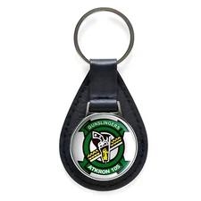 VFA-105 ATKRON-105 'Gunslingers' Black Leather Keychain Silver Keyring Military 