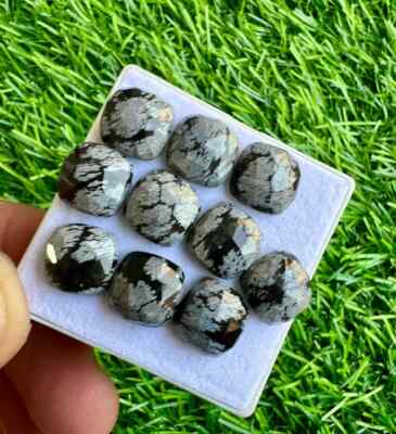 Natural Snowflake Obsidian 10mm Cushion Rose Cut 10Pcs Pack Snowflake Obsidia