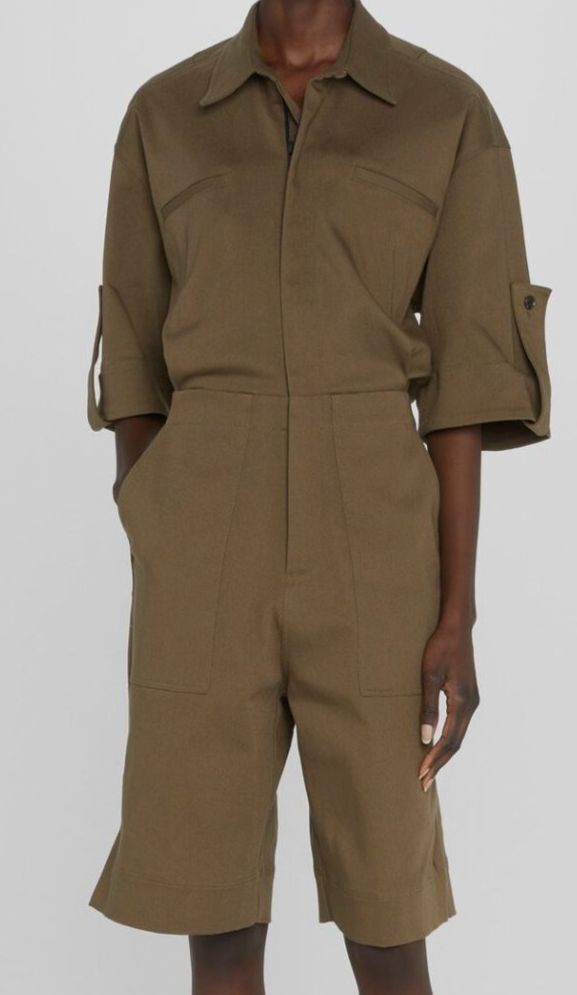 $695 Bassike Women's Green Utility Mercerized Twill Romper Size