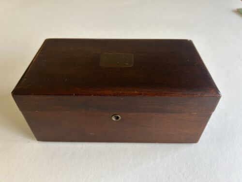 Antique Mahogany Cigar Humidor with Brass Monogram Plaque Milk Glass Lining - Picture 1 of 8