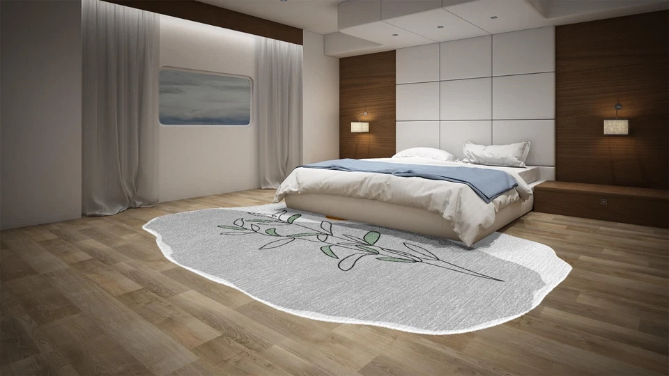 Alfombra de lana abstracta, blanca y gris, alfombra tejida a mano, 100 % lana de oveja de Nueva Zelanda Foto 4 de 4