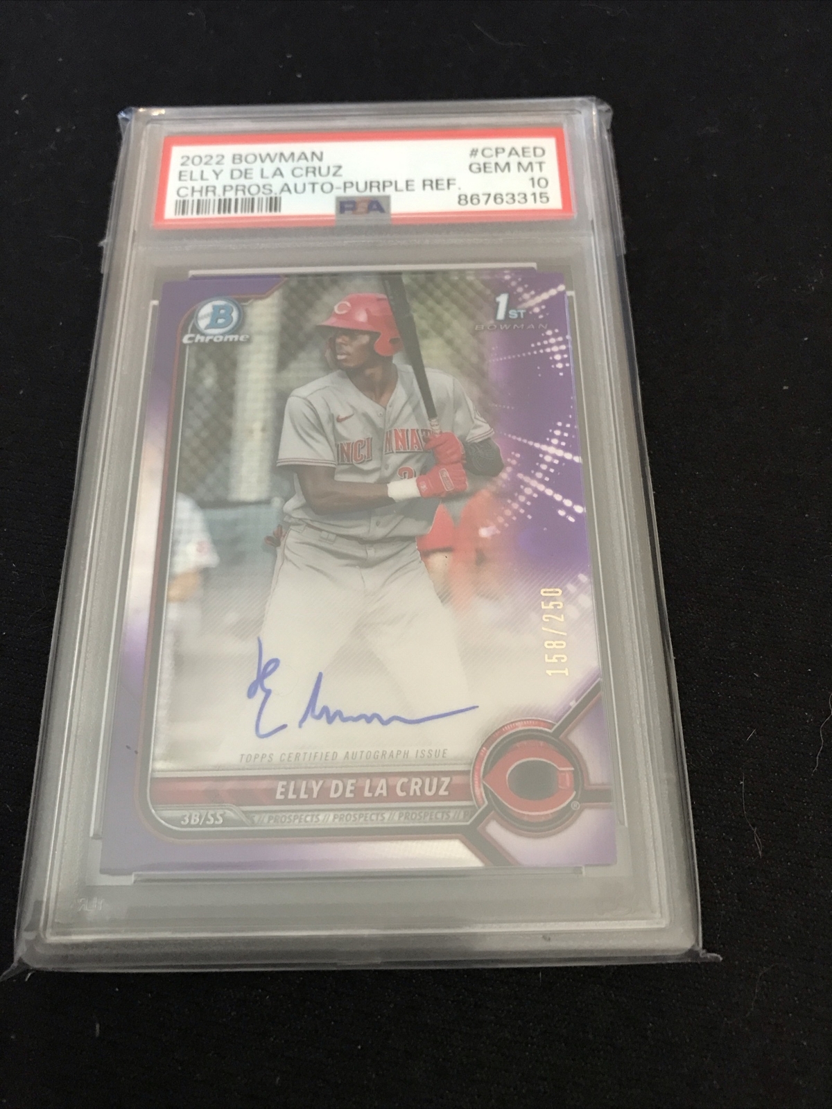 Elly De La Cruz PSA 10 2022 Bowman Chrome 1st Auto Purple Refractor 158/250