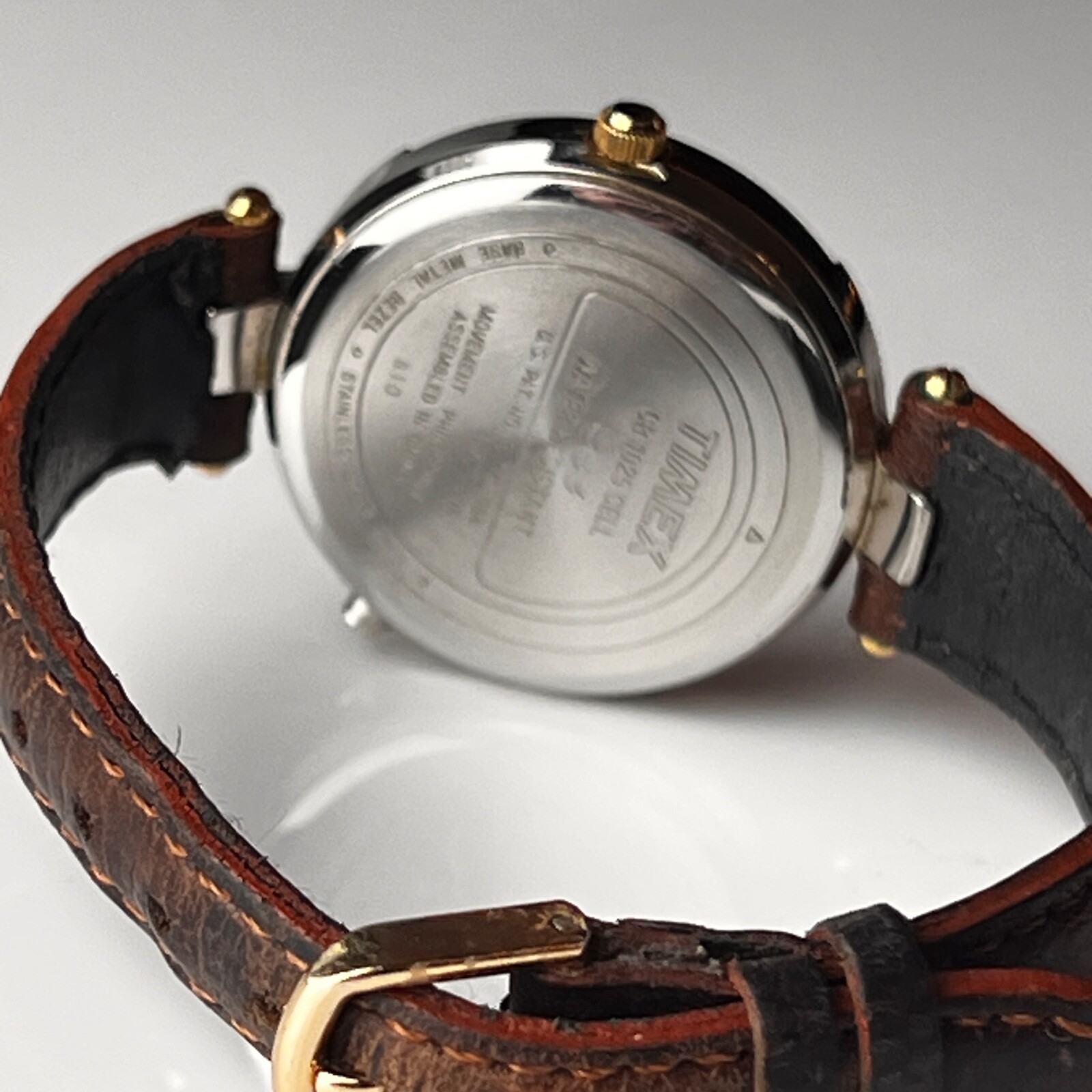 TIMEX Indiglo Womens Watch Vintage Golden Bezel Leather Straps New