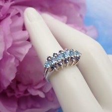 Fine Designer Lab-Created Blue Topaz Sapphire Sterling Silver Band Size 6 Ring