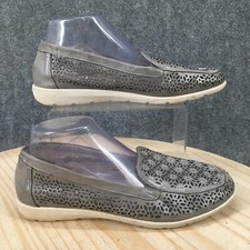 Remonte Soft Shoes Womens 40 Casual Laser Cut Slip On Loafer Flats Gray Leather