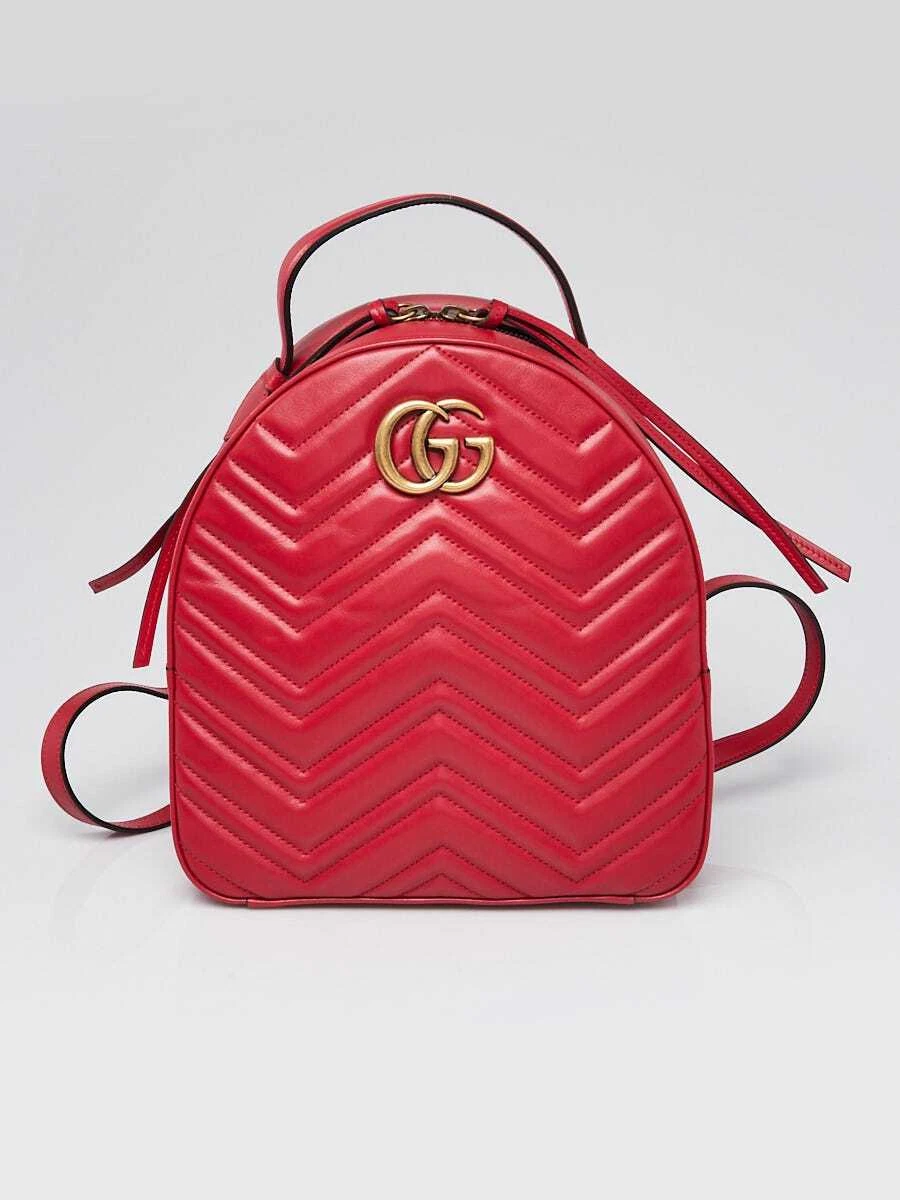 Gucci Red Chevron Leather Marmont Backpack Bag