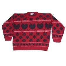 Vintage 80s Adele Knitwear Hearts Gray  Red Sweater Crewneck Knit Xmas Small