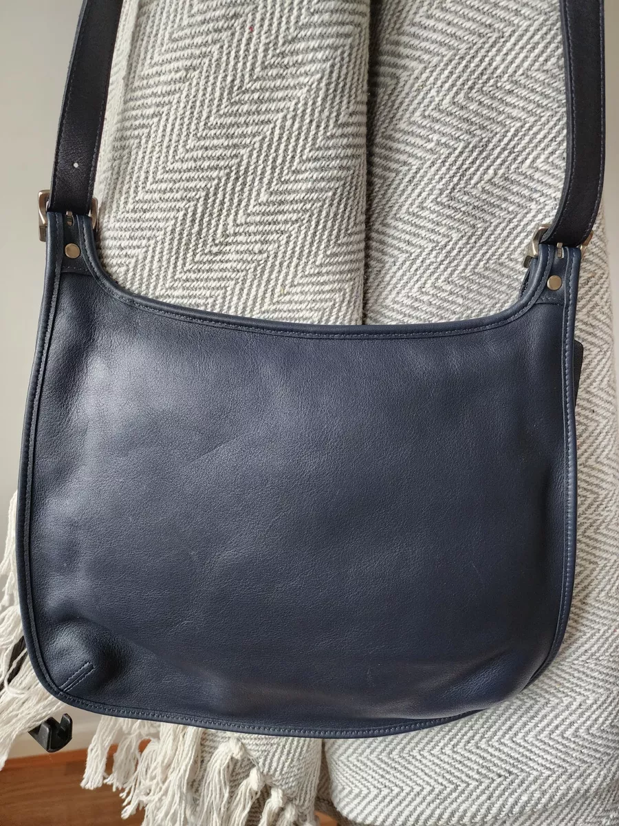 Vintage Coach Saddle Flap Crossbody Navy Blue Leather Shoulder Bag Purse  9082