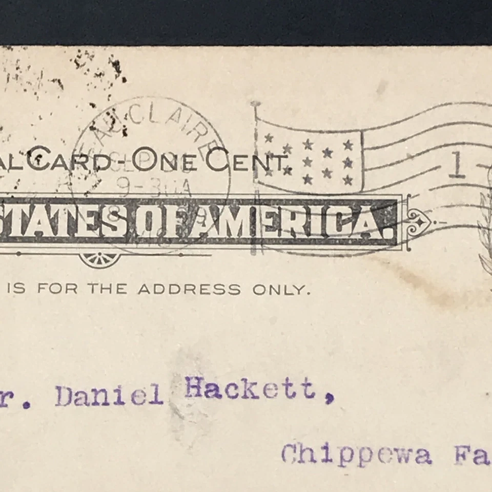 1899 UX14 Franklin Postal Card Postcard Eua Claire WI Flag Cancel - Image 2 of 3