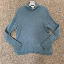Garnet Hill Sweater Women's Small Blue 100% Cashmere Mock Neck Ribbed Knit