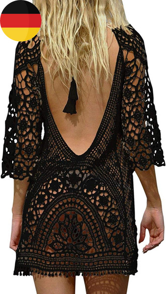 Damen Bikini Cover Up Sexy Boho RüCkenfrei Spitze Strandkleid Strandponcho Somme-image