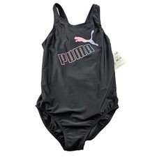 PUMA One-Piece Swimsuit Girls XL Black Solid Stretch Racerback Keyhole SSP23V8S