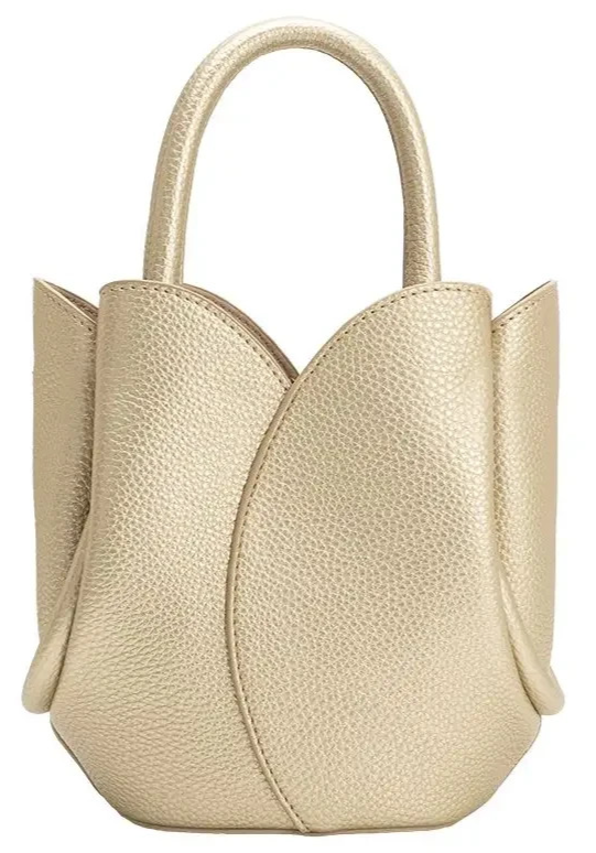 Melie Bianco Mini Tulip Metallic Gold Vegan Leather Crossbody Top Handle Bag NWT