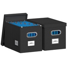 2 Pack Black 14x9.3x10.9 Inch Hanging File Box With Lid Linen Organizer