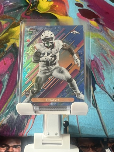 2025 Topps Finest Rare RJ Harvey RC Blue Refractor /99 Denver Broncos