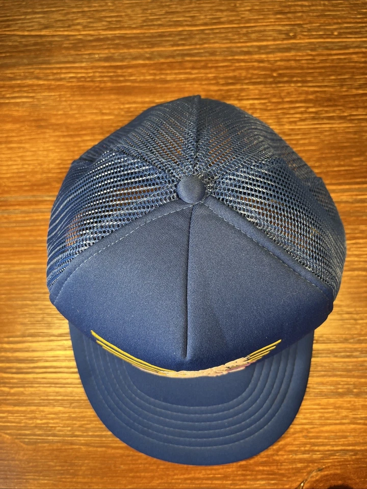 Sombrero de cuerda vintage de camionero de California azul con palmeras rosas/amarillas Foto 4 de 4