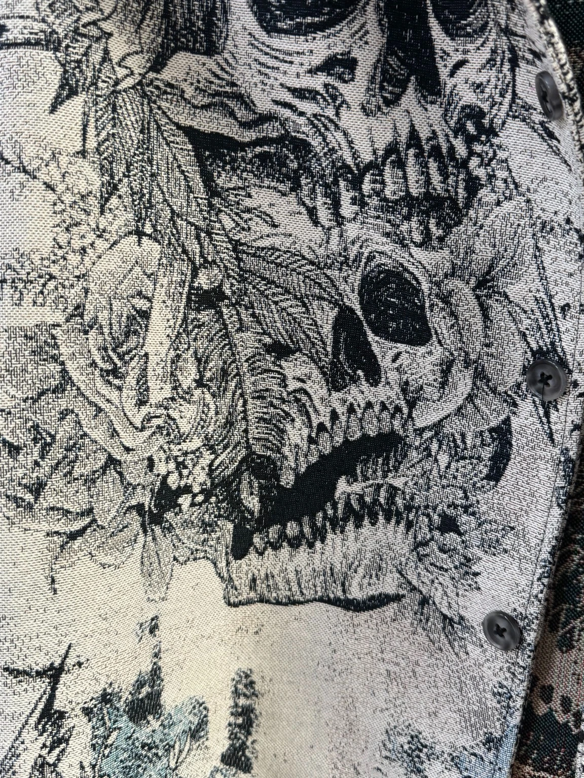 Rebel Vengeance XXL Skull Floral Tapestry Button Front Jacket Black Cream NWOT image 5