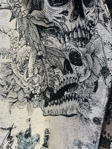 Rebel Vengeance XXL Skull Floral Tapestry Button Front Jacket Black Cream NWOT image 5