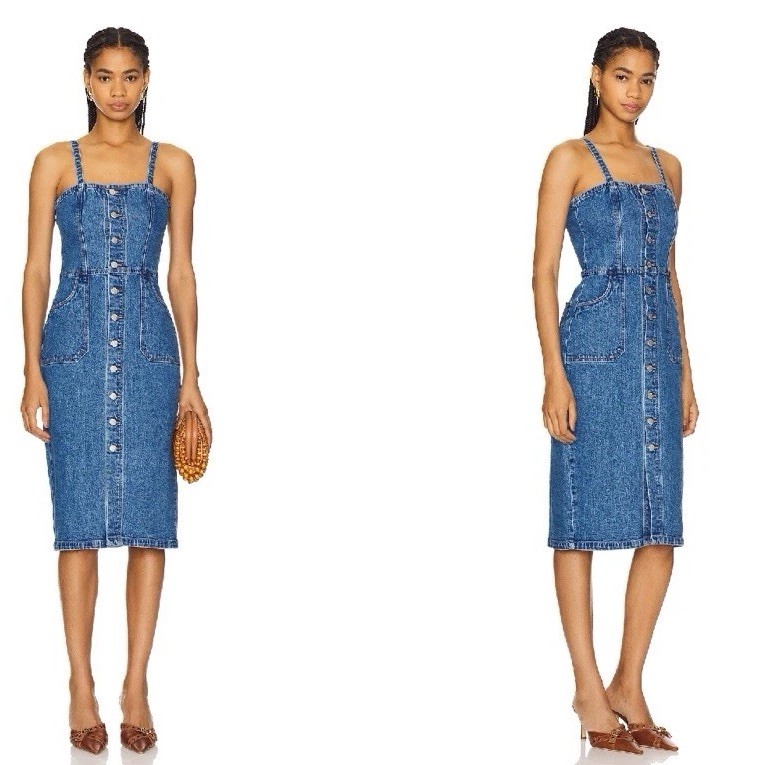 Rolla’s Venice Button Front Denim Midi Dress Blue Size 10 Cottagecore Western
