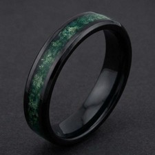 Moss Agate Ring, Black Tungsten Ring, Mens Wedding Band, Womens Wedding Ring,