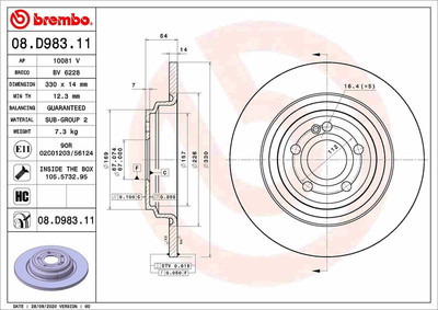 2x Brembo 08.D983.11 Bremsscheibe hinten für MERCEDES-BENZ