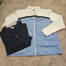 FootJoy Set Of 2 Half-Zip Pullover Women 1 Embossed Purple Gray 1 Blue White XL