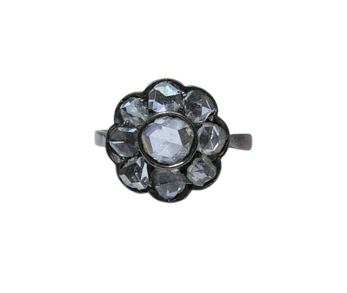 Sterling Silver Rose Cut Diamond Vintage Flower Ring Size 5.5