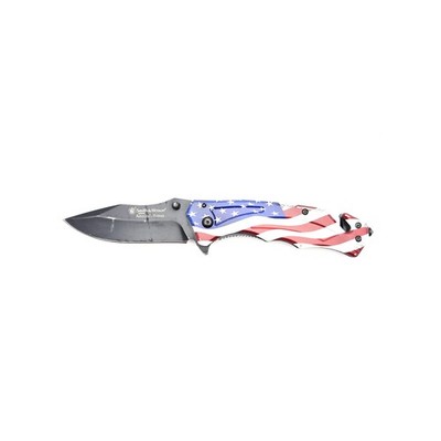 Smith & Wesson America's Heroes Flag Folding Pocket Knife w/ Glass Breaker