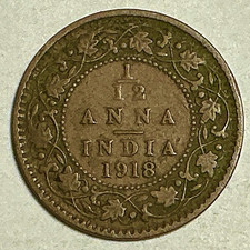1918 India-British 1/12 Anna KM# 509