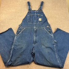 Carhartt Denim Bib Overalls Mens 34x30 Workwear Distressed R07 DST Vintage 2005