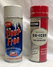2 VINTAGE CANS Of WINDOW DE-ICER ~ SLEET FREE LENO MFG ~ EVEREADY PRESTON'S !