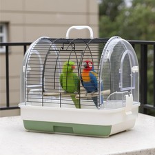 Portable Bird Cage with 2 Perches,Transparent Plastic Cage,Food Bowls  Tray