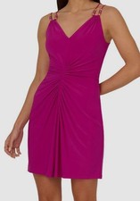 Adrianna Papell Women's Purple Shirred Double Strap V-Neck Sheath Dress Size 10