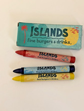 ISLANDS FINE BURGERS DRINKS SOUVENIR Restaraunt CRAYONS. 3 Piece Box Unused