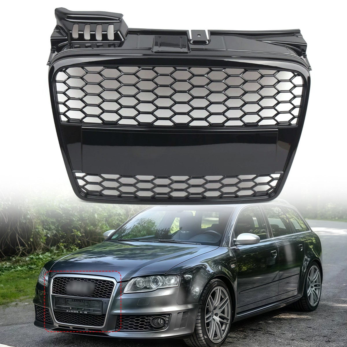 Audi グリル8E0 853 651 L RS4 B7 セダン　ガブリオレ RS4 Style Honeycomb Front Mesh Grille Grill For Audi A4 B7 2005
