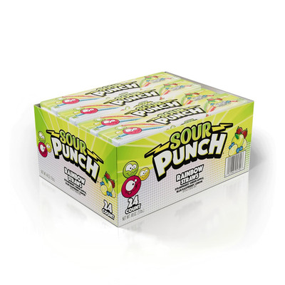 Straws, Rainbow Fruit Flavors, Chewy Sweet & Sour Candy, 2Oz Tray (24 Pack)