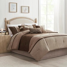 Madison Park Palisades Comforter Set Modern Faux Suede Pieced Stripe King, 7PC