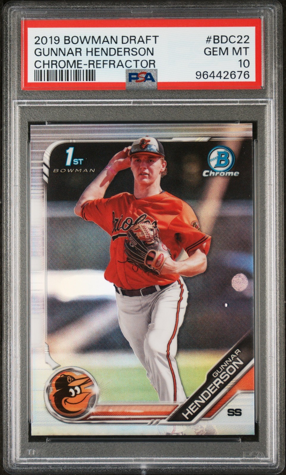 2019 Bowman Draft Chrome GUNNAR HENDERSON 1st Prospect #BDC22 Refractor PSA 10