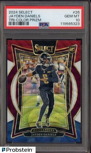 2024 Panini Select Tri-Color Prizm #26 Jayden Daniels Commanders RC /299 PSA 10