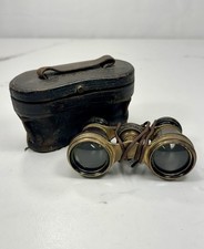 Antique La Reine Paris Brass Opera Glasses Binoculars w Original Case