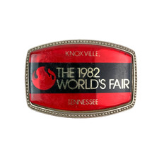 Vintage 1982 World's Fair Knoxville Tennessee Red Enamel Metal Belt Buckle