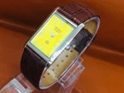 Vintage Seiko Quartz Slim Tank Roman Yellow Dial Brown Leather Band Wrist Watch