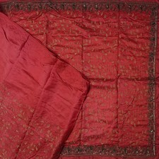 Vintage Red Pink Sarees 100 Pure Silk Hand Embroidered Sari 5YD Craft Fabric