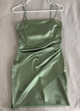 Sage green windsor silk mini dress, slight wear on the back 