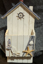 White Wood Nautical Hanging Bird House Wall Decor, Front Entrance, 1 Compartment