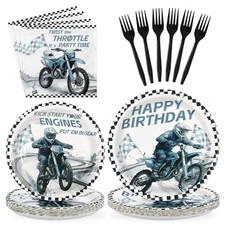 Dirt Bike Birthday Party Decorations - 96Pcs Motorcycle Plates and Napkins