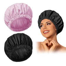 Reusable Shower Cap for Women, Large Waterproof Shower Bonnet Washable Elastic B